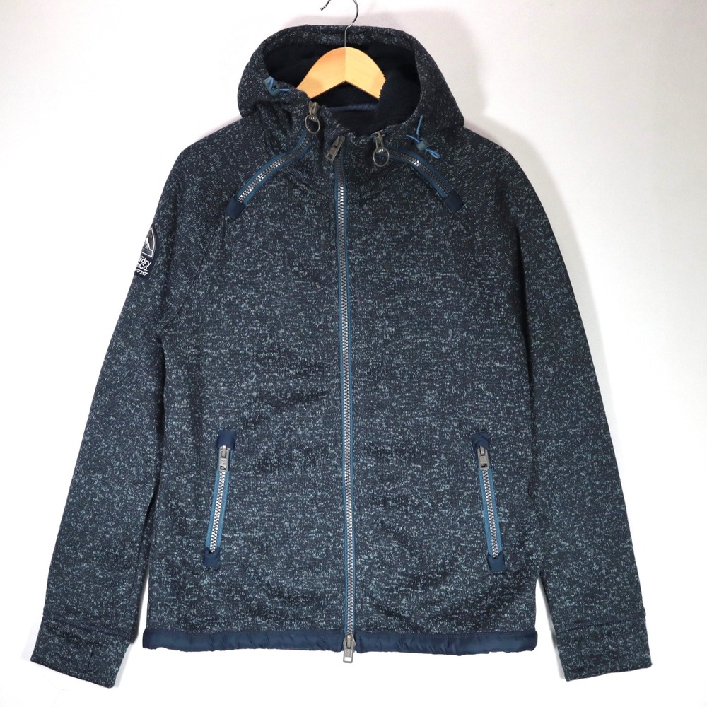 Superdry Storm Hybrid Hoodie Mens XL Blue/Gray Marl Knit Sherpa Lined Zip Jacket